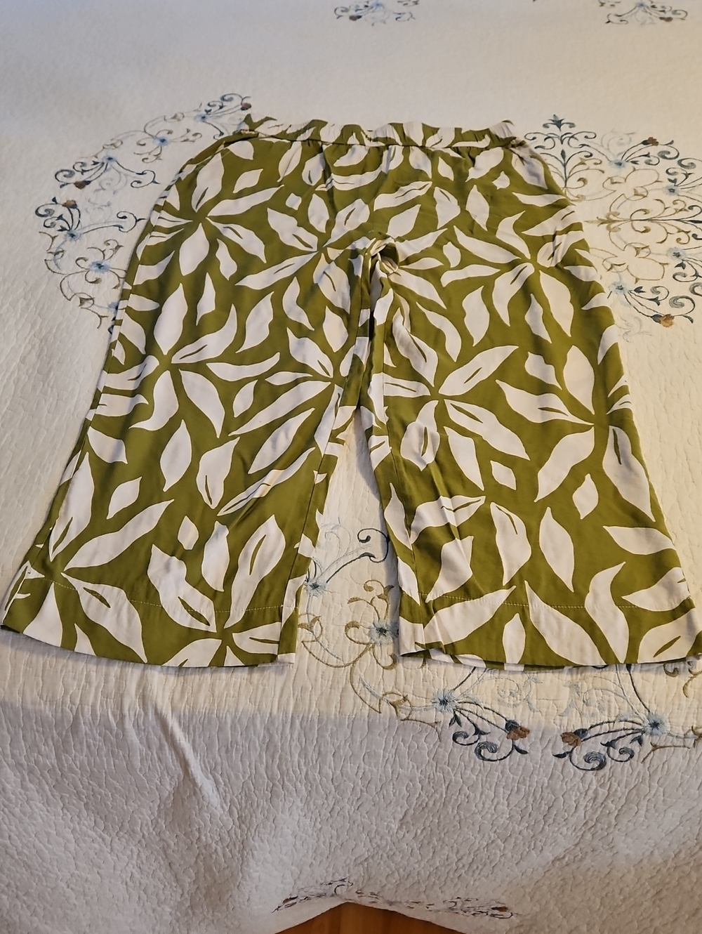 Meg & Margot Green Botanical Leaf Print Pull On Wide Leg Pants Size L